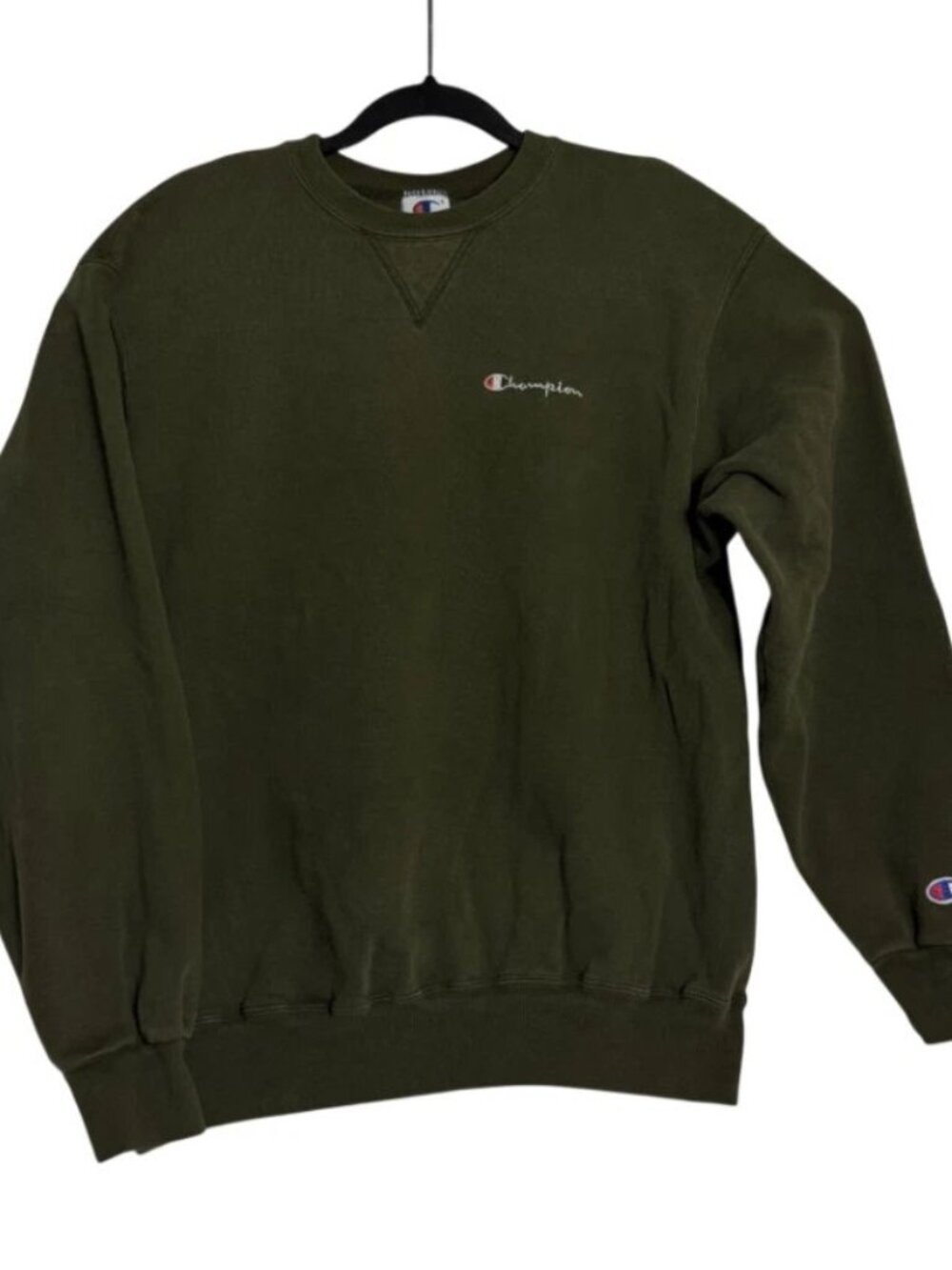VTG Champion Mens Olive Green Crewneck Pullover Sweatshirt Size Large